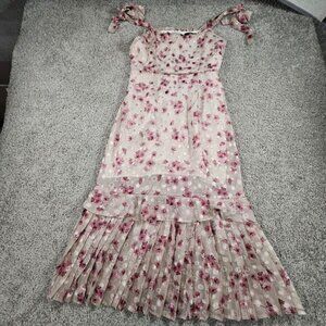 Lulus Dress Sz Medium Midi Floral Strap Feminine‎ Danty Pleated Fairy Coquette
